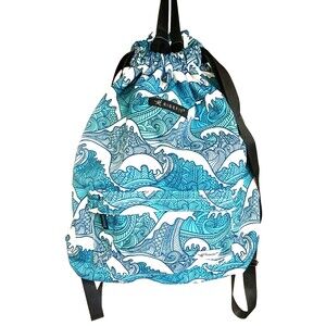 Risefit Drawstring Backpack with Mesh Pockets String Pool/Gym Bag Blue Waves